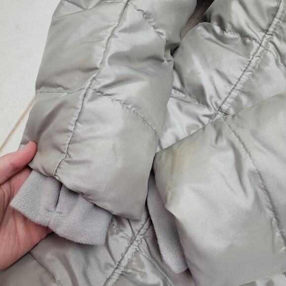 Lands End silver down alternative long puffer jacket winter coat fur - Picture 6 of 10